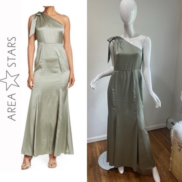 AREA STARS One Shoulder Bow Sateen Gown M - Picture 1 of 6
